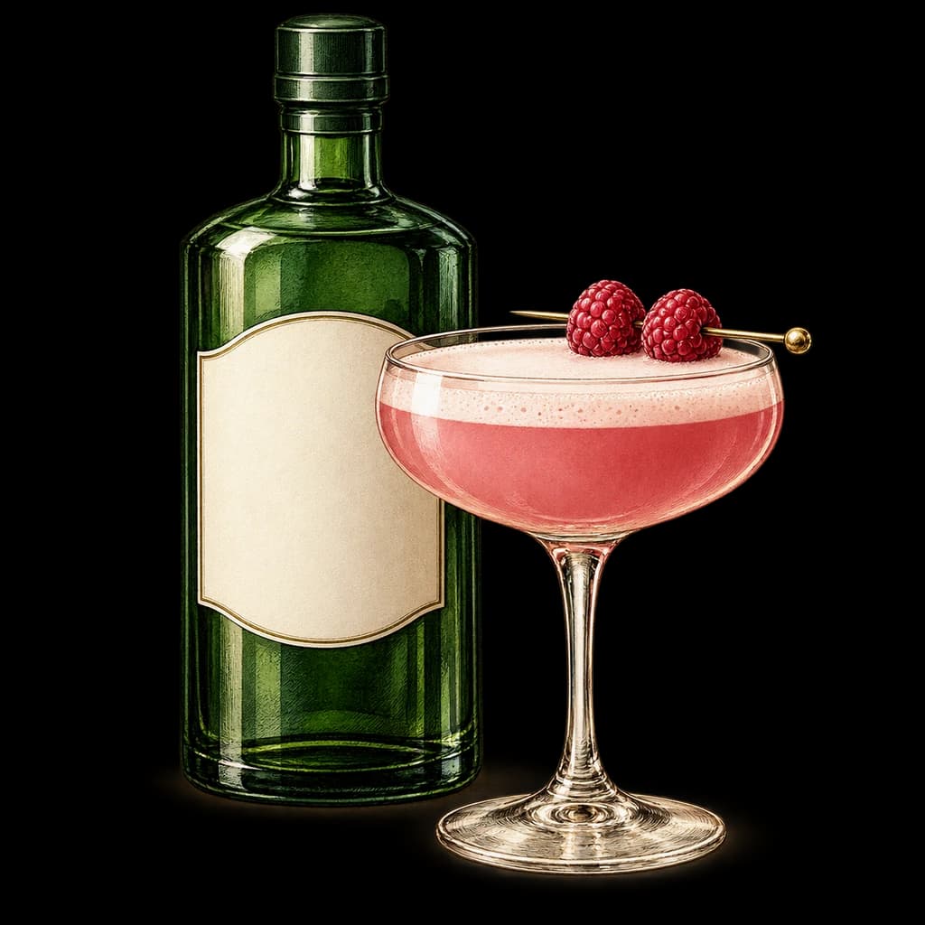 Clover Club servido en copa coupé. Ilustración de Alcopedia.