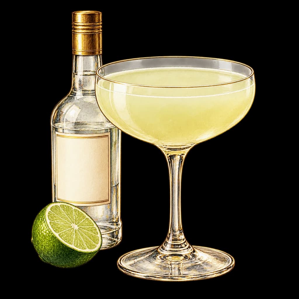 Daiquiri servido en copa coupé. Ilustración de Alcopedia.