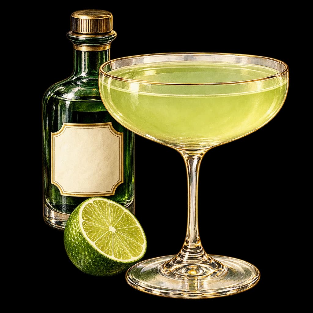 Last Word servido en copa coupé. Ilustración de Alcopedia.